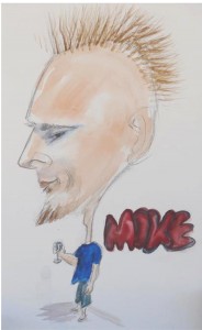 Mike Mac watercolor profile caricature with body