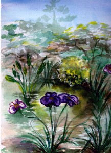 purple flowers water